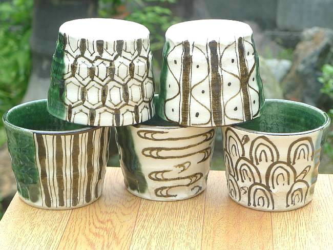 織部そば猪口揃え 陶化 - 京焼清水焼 松韻堂