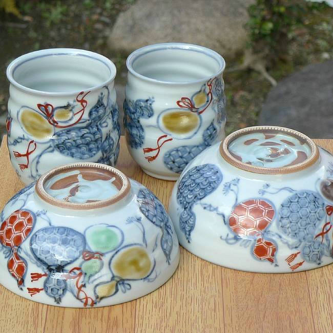 六瓢夫婦湯呑と夫婦茶碗セット 瑞昭 - 京焼清水焼 松韻堂