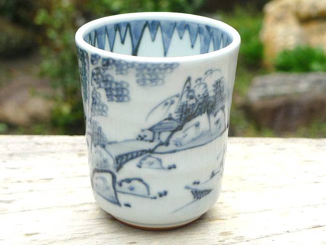 染付山水切立湯呑 瑞昭 小 - 京焼清水焼 松韻堂