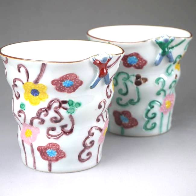 花波唐草ペアフリーカップ 秀峰 - 京焼清水焼 松韻堂