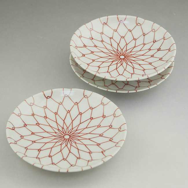 赤網目輪花三寸皿 芳山 単品 - 京焼清水焼 松韻堂