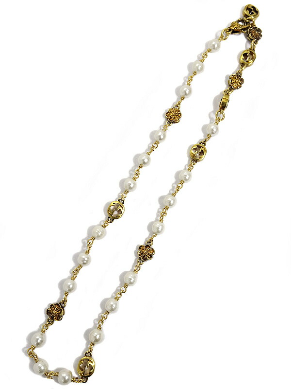 GUCCI】グッチ『インターロッキングG フラワーパール ネックレス』1