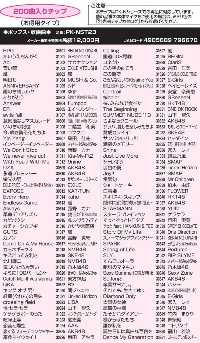 パーソナルカラオケオン・ステージ Nシリーズ専用追加曲チップ