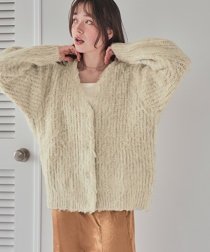 楽天市場】モヘアライクシャギーVネックニットカーディガン