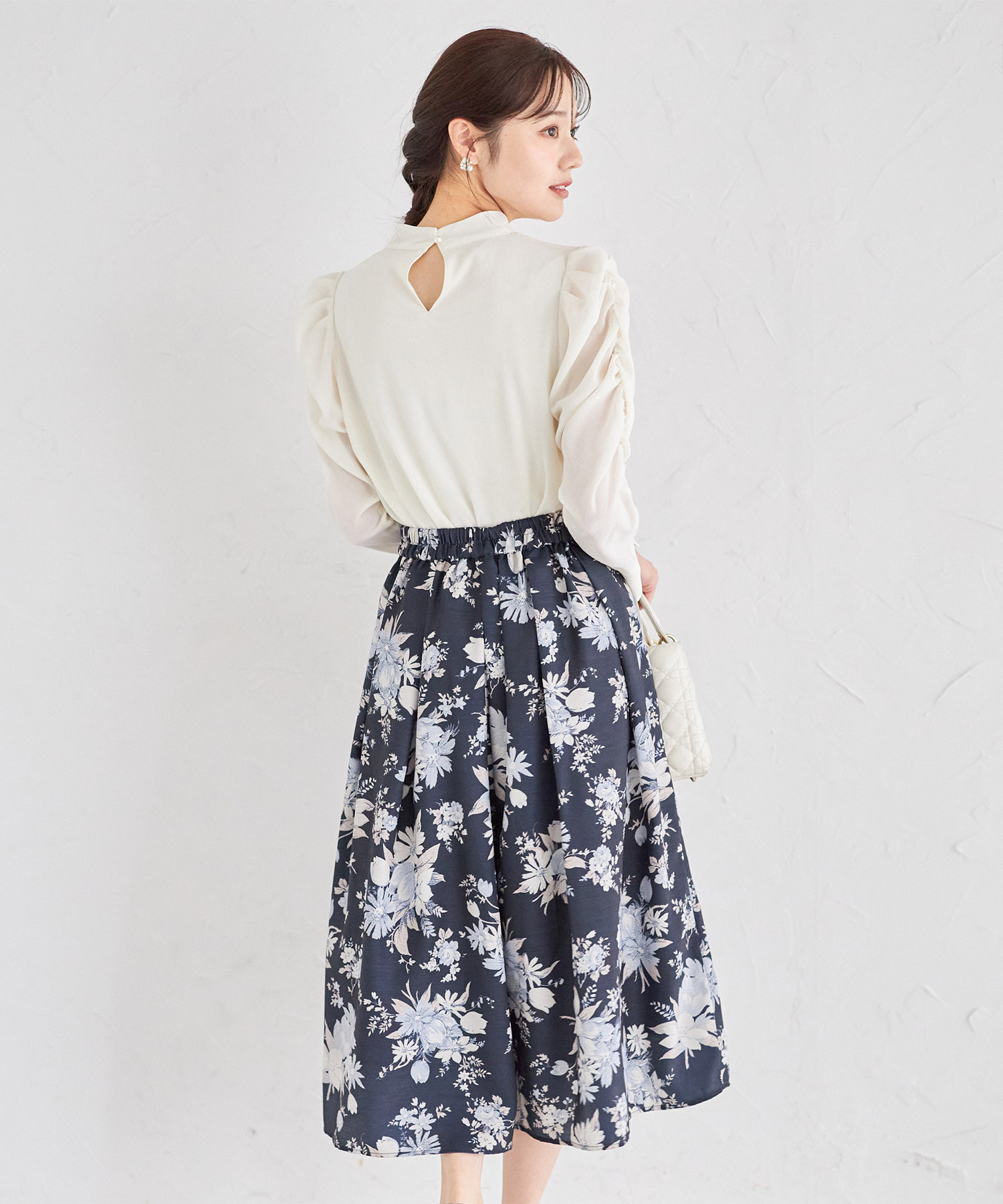 フラワープリントタックフレアスカート
