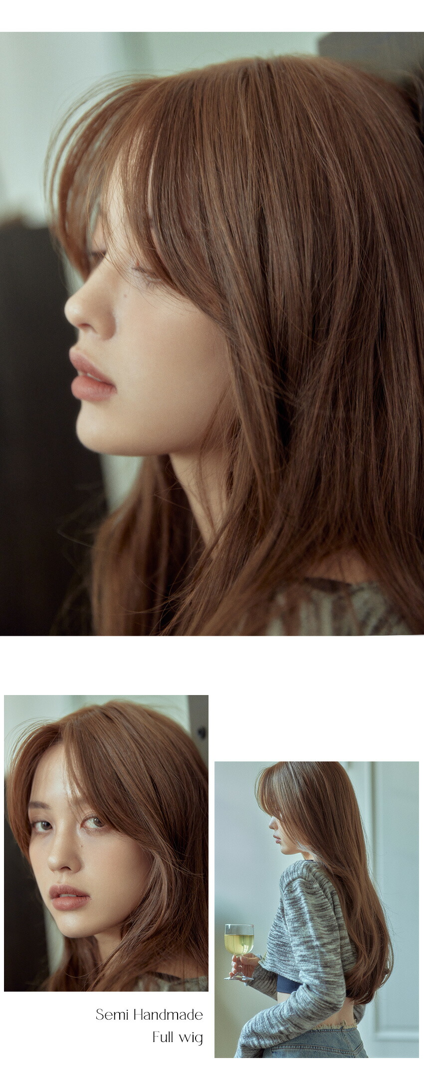 セミ手植えフルウィッグ) レイヤードCカールハグパーマ(モースト原糸)