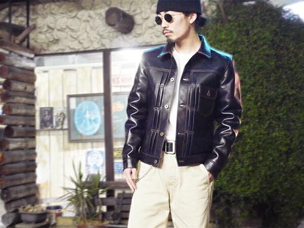 Y'2 LEATHER ワイツーレザー Gジャン INDIGO HORSE 1st Type IB-140