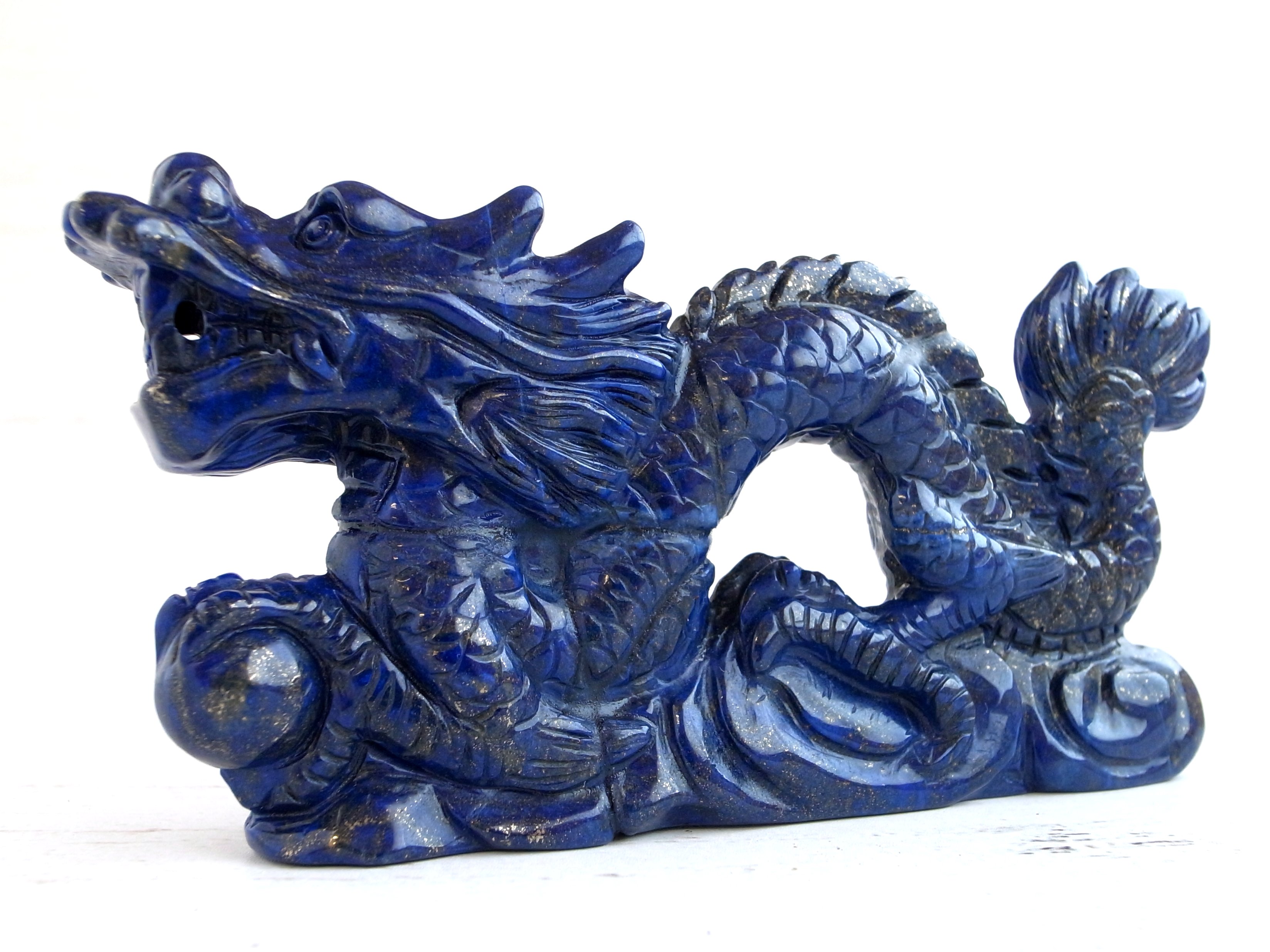 龍神 ラピスラズリ 龍彫刻置物 高さ約66.5mm 約265g ドラゴンモチーフ