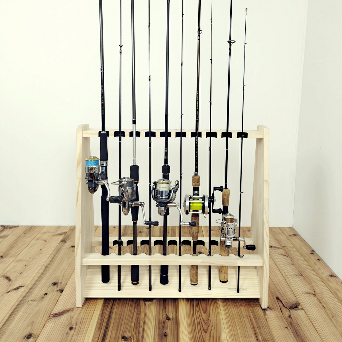 楽天市場】月間優良ショップ連続受賞 WOODWORKS ロッドスタンド 19本掛