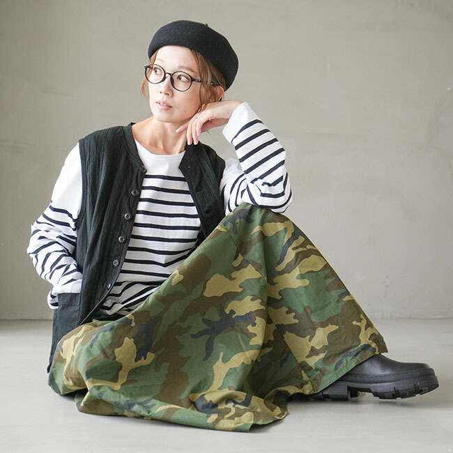 17-0471T]D.M.G(ディーエムジー/ドミンゴ)マキシ丈スカート/迷彩柄