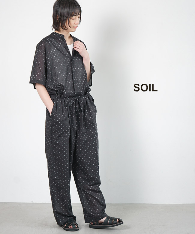 NSL24014]SOIL(ソイル) COTTON VOILE DOT PRINT BANDED COLLAR SHORT