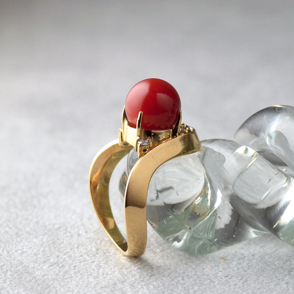 楽天市場】血赤珊瑚 リング サンゴ さんご ダイヤ K18 18金 ゴールド
