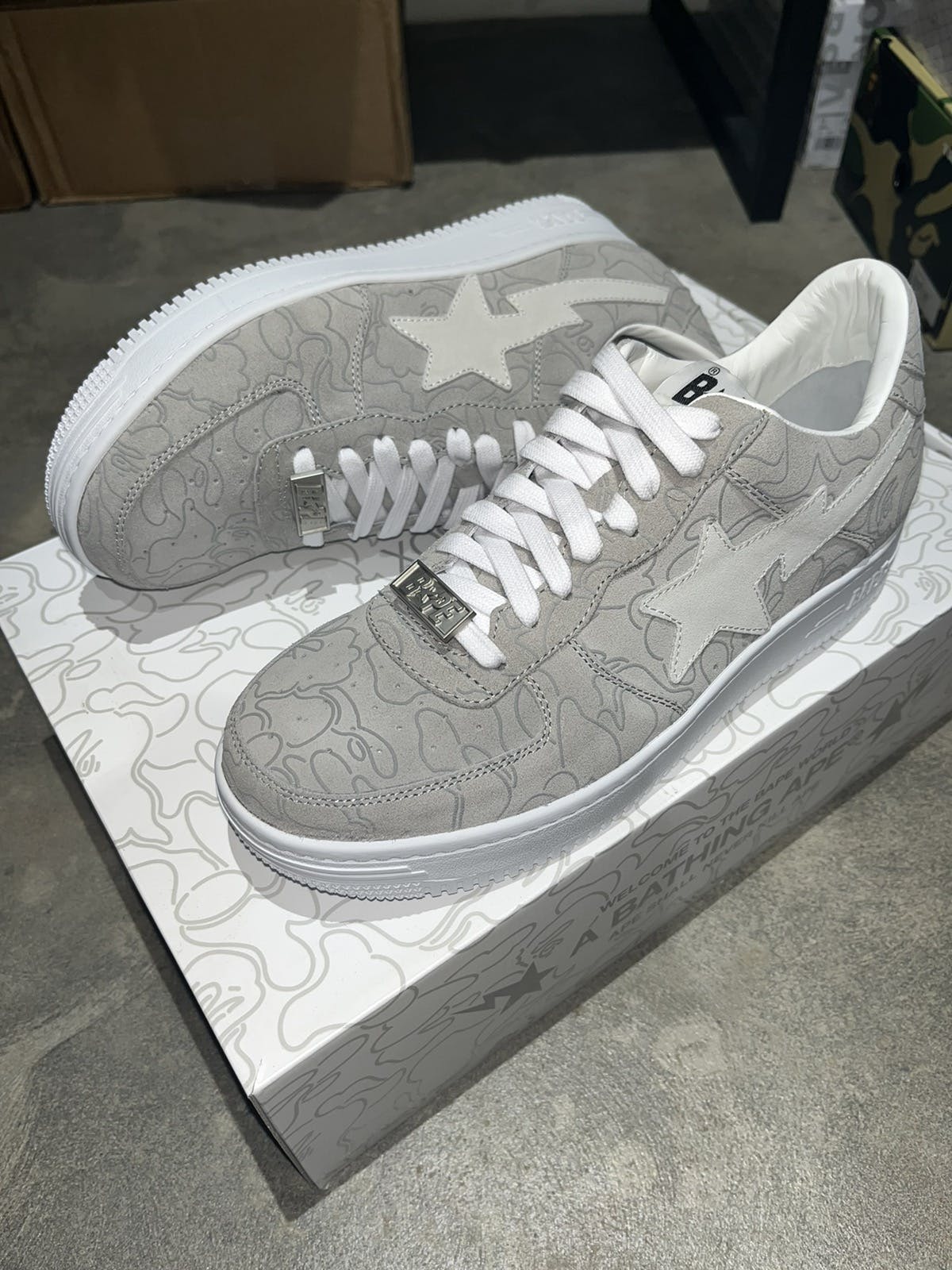 A BATHING APE® Bape Sta / Bapesta x Solebox Sz. 8 light grey suede