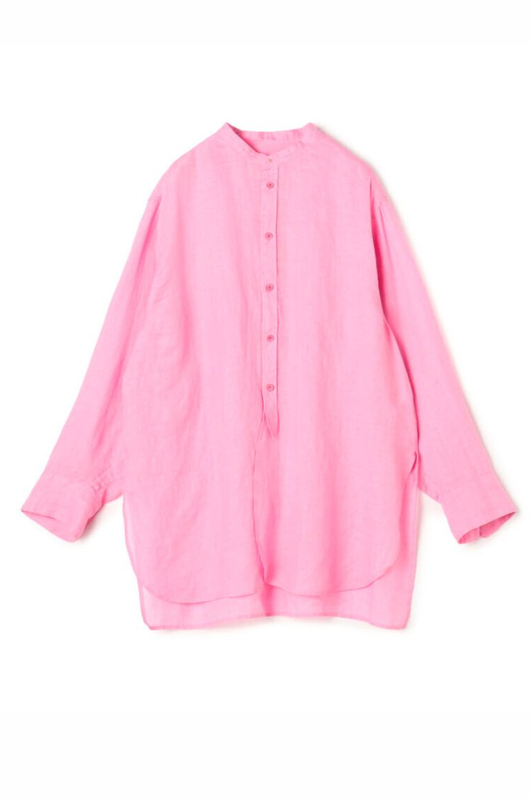 TOMORROWLAND - バンドカラーシャツ (ピンク) リネン / スリットあり