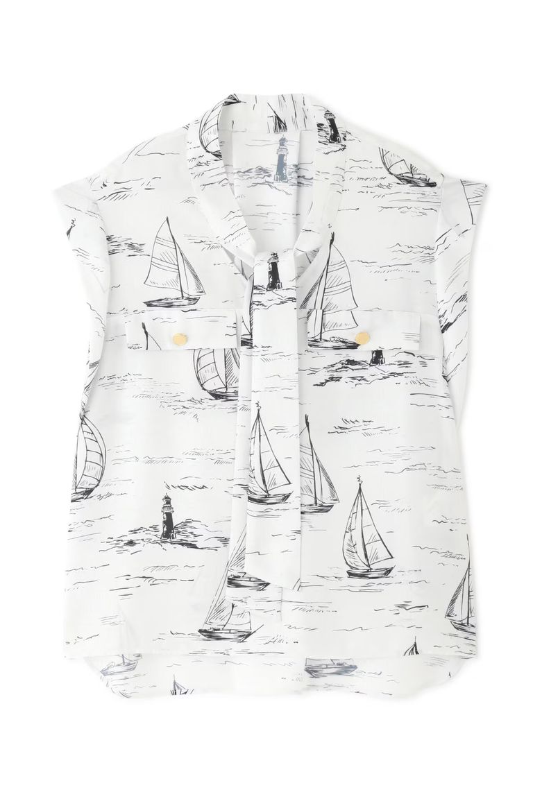 PINKY&DIANNE - ヨットプリントボウタイブラウス（ブラック