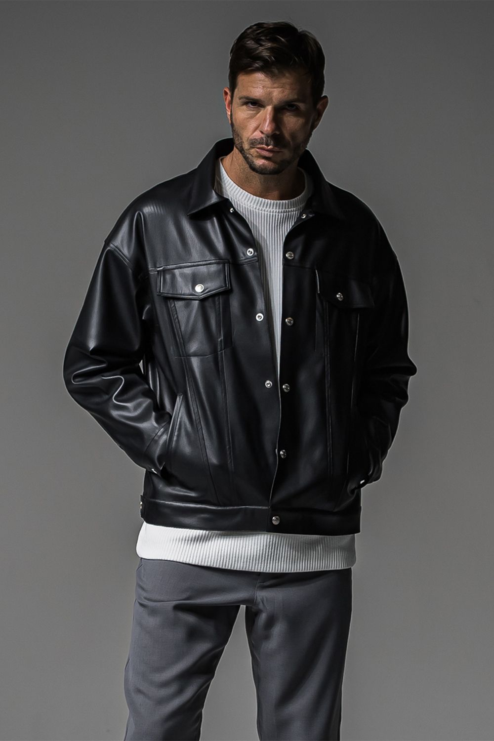 RESOUND CLOTHING - LEATHER OVER 3RD G / オーバーサイズ エコレザーG