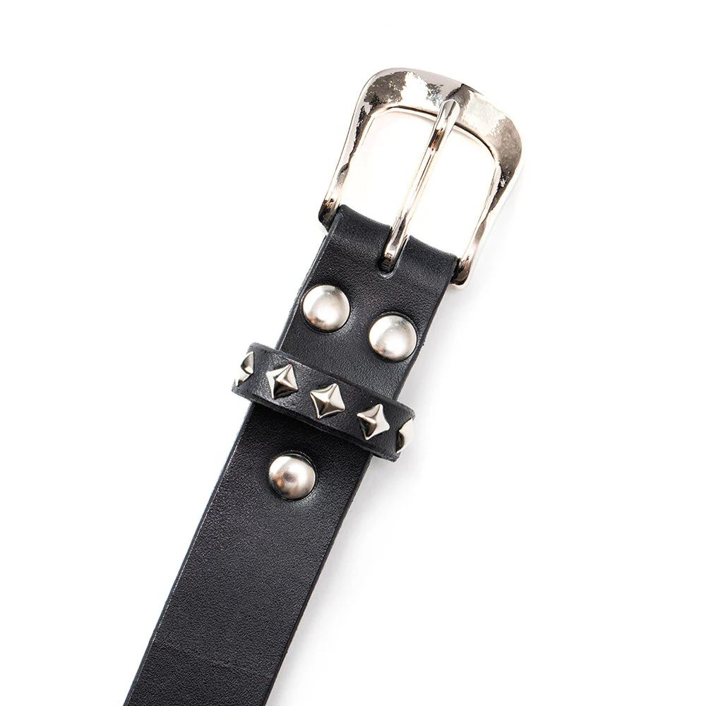 CALEE - STUDS LEATHER NARROW BELT (BLACK) / スタッズ レザー ナロー