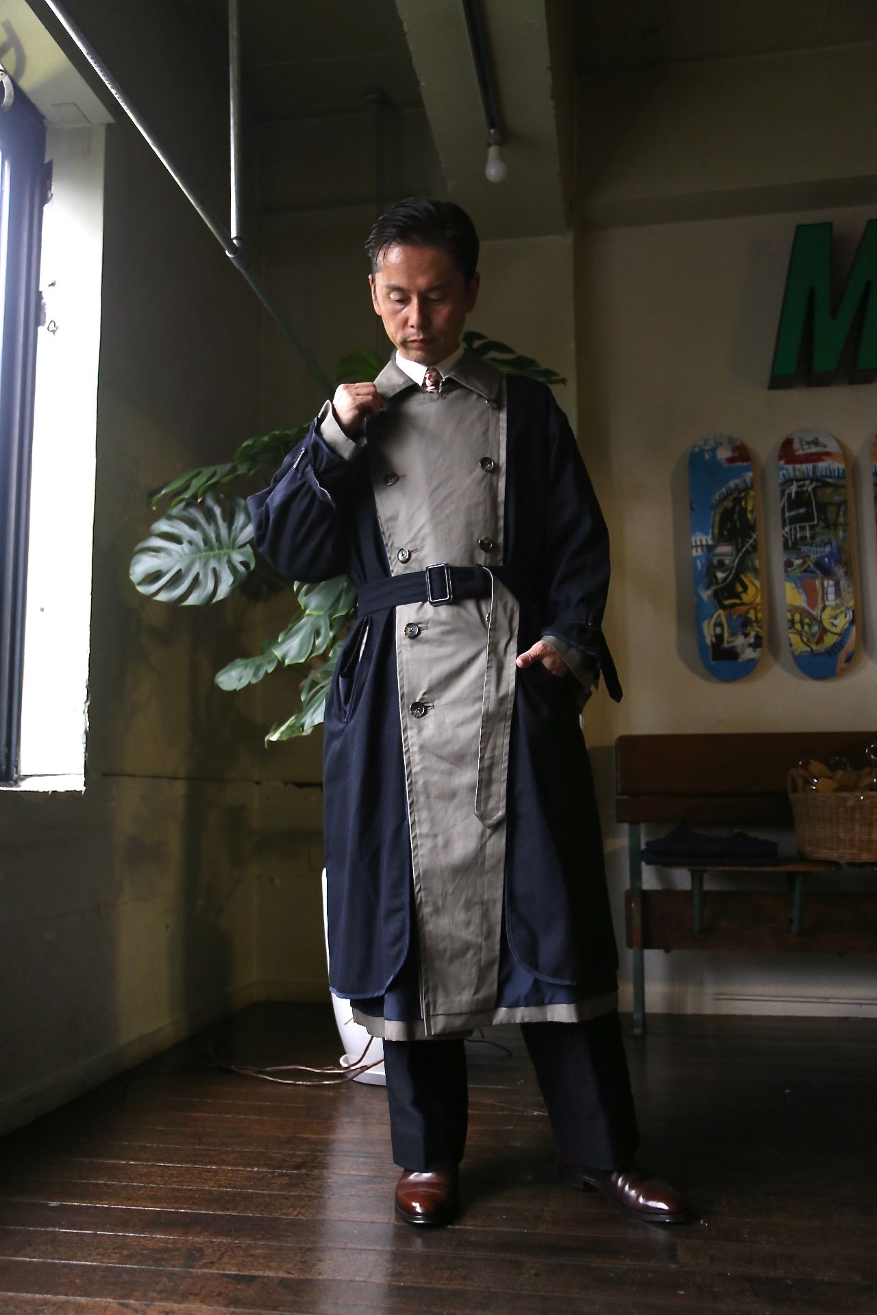 YOKE 21AW REVERSIBLE TRENCH COAT SAGE GREEN style.8.13. | 1842 | MARK