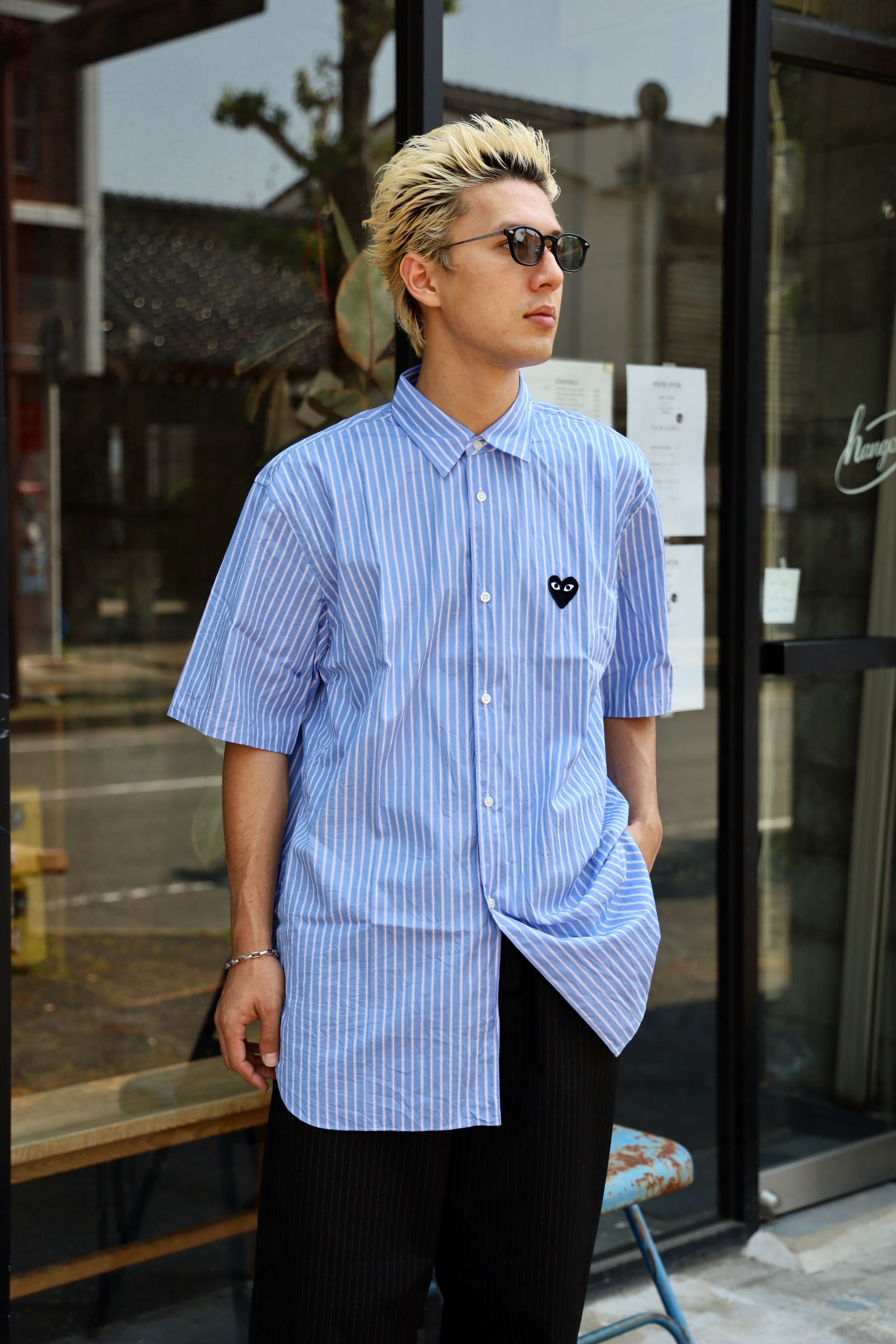 PLAY COMME des GARCONS STRIPED S/S SHIRT BLACK HEART | 6750 | MARK