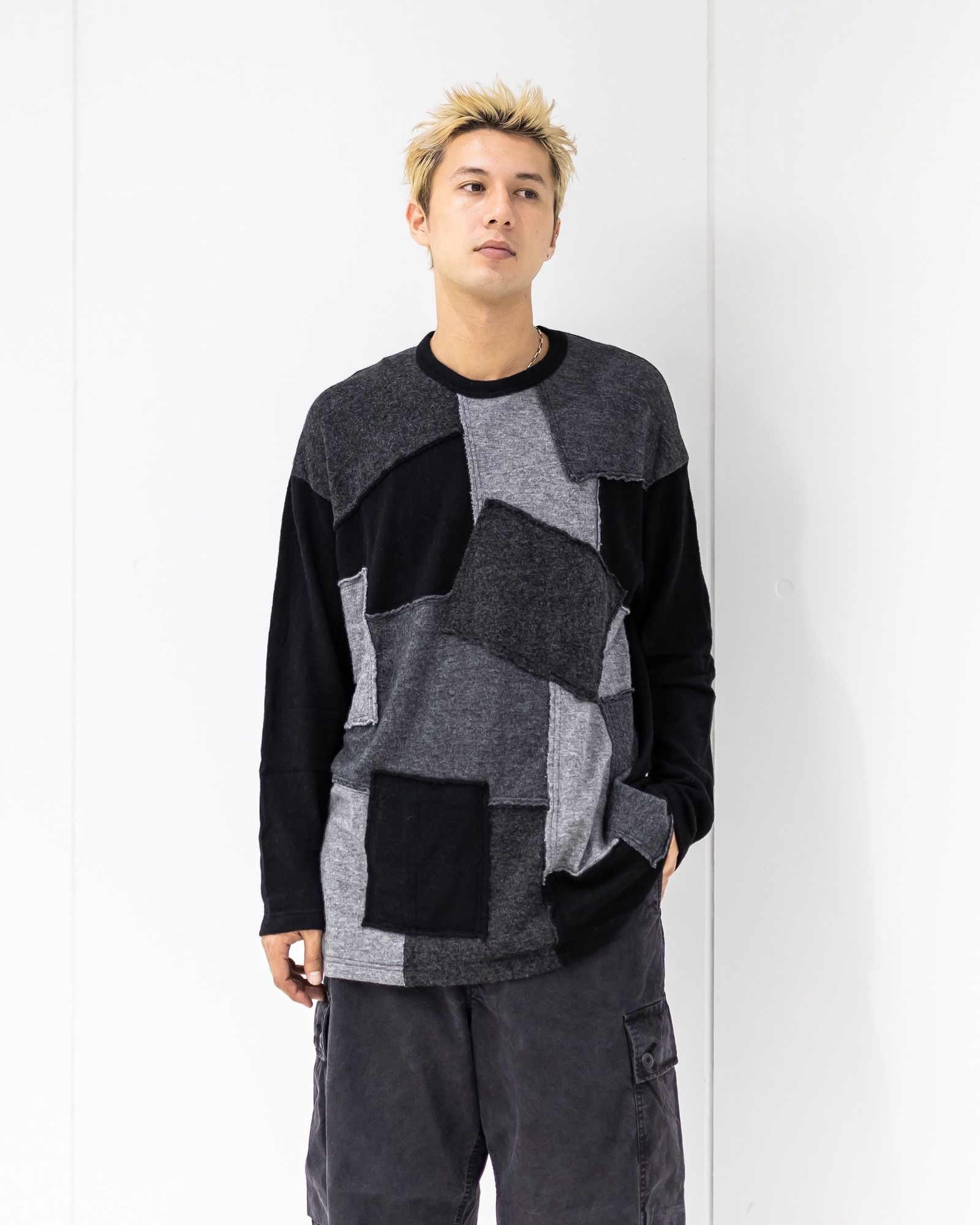 COMME des GARCONS HOMME ウールナイロン天竺パッチワークニット 10月3