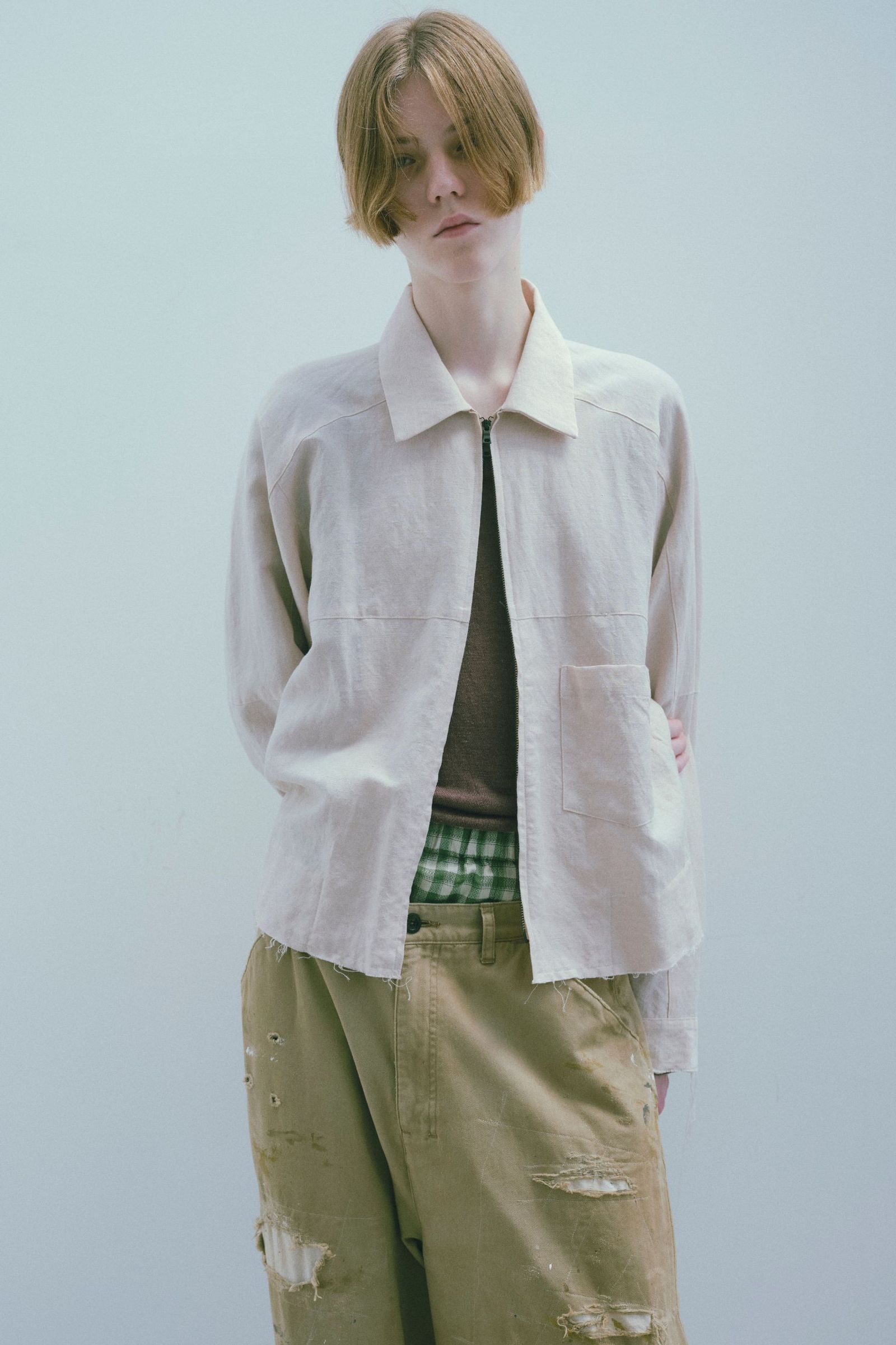ANCELLM - W/L SHORT ZIPUP SHIRT | PINKBEIGE | ジップアップシャツ