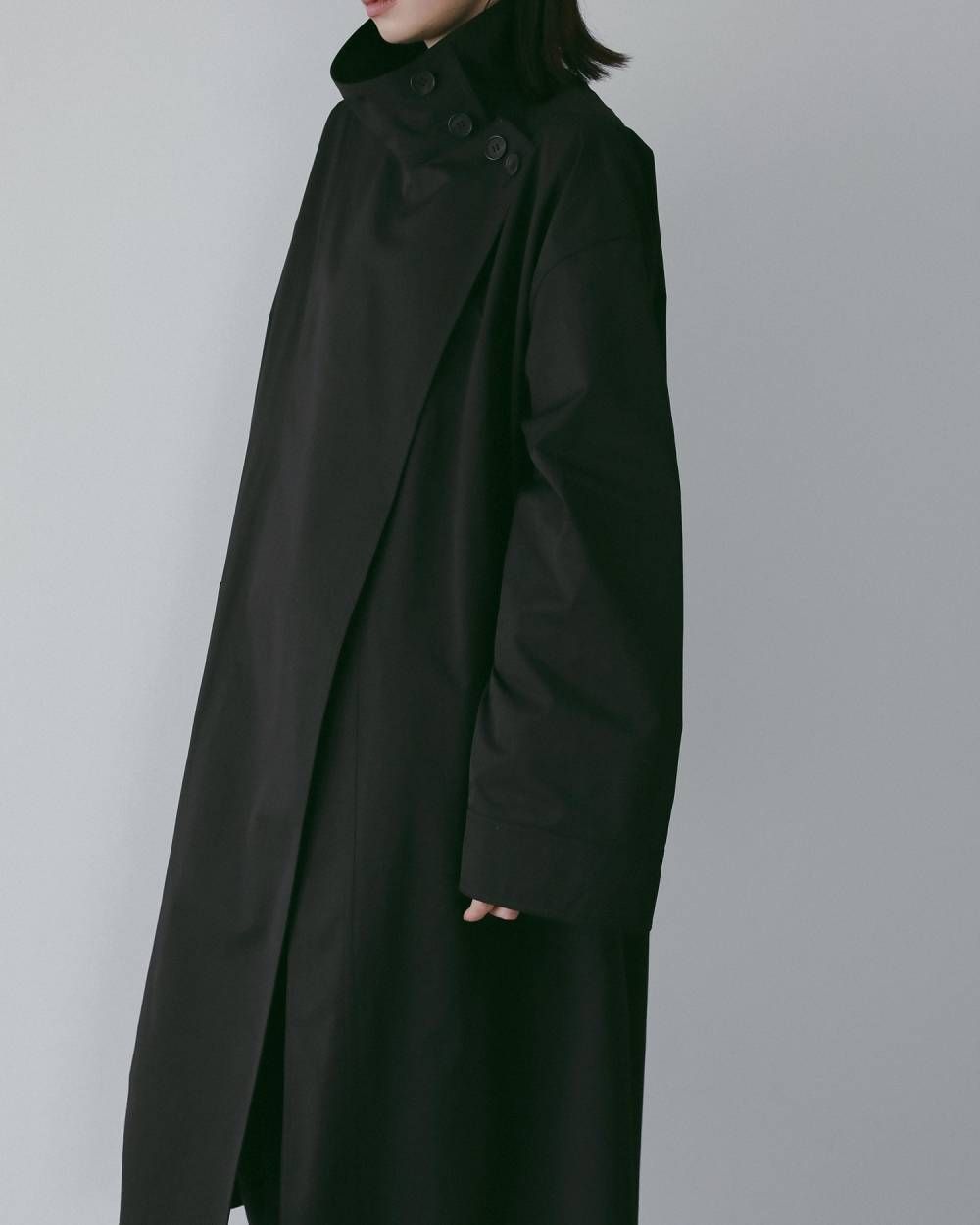 ànuke - Standcollar Long Coat (Black) / スリットリブニット