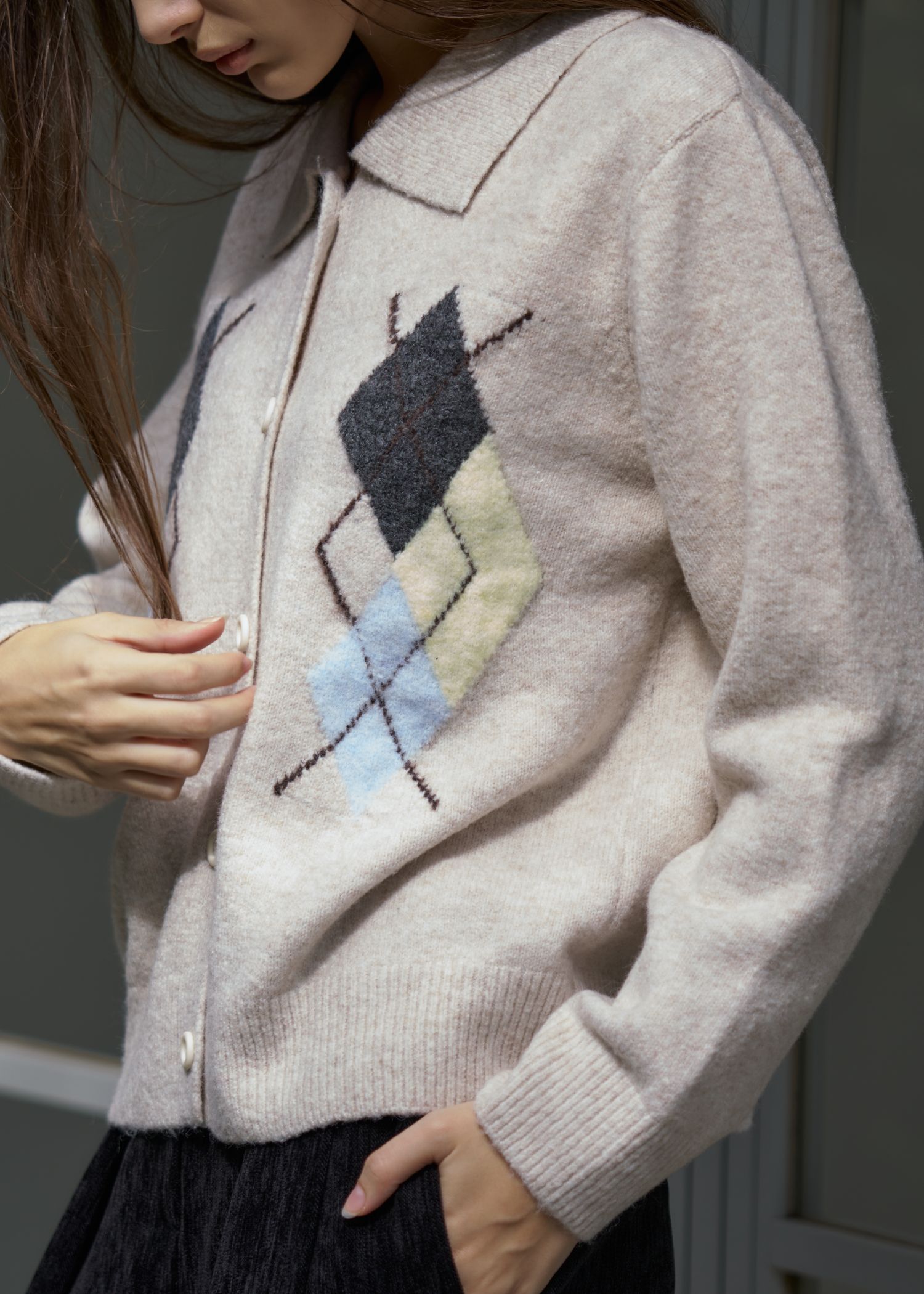 WILLFULLY - chic soft touch argyle knit cardigan / ソフトタッチ