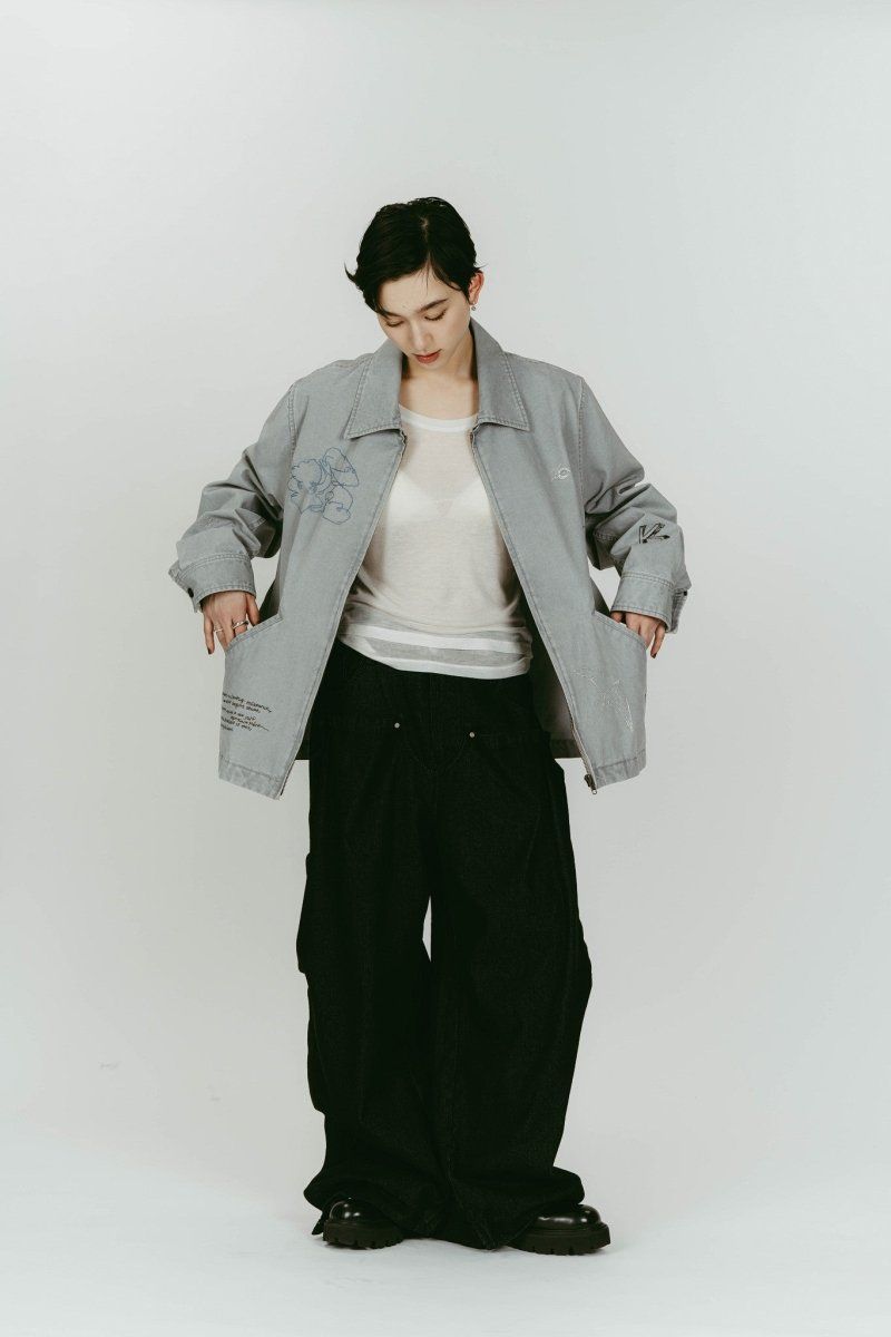 Knuth Marf - embroidered jacket(unisex) (Blue) / レタリング刺繍