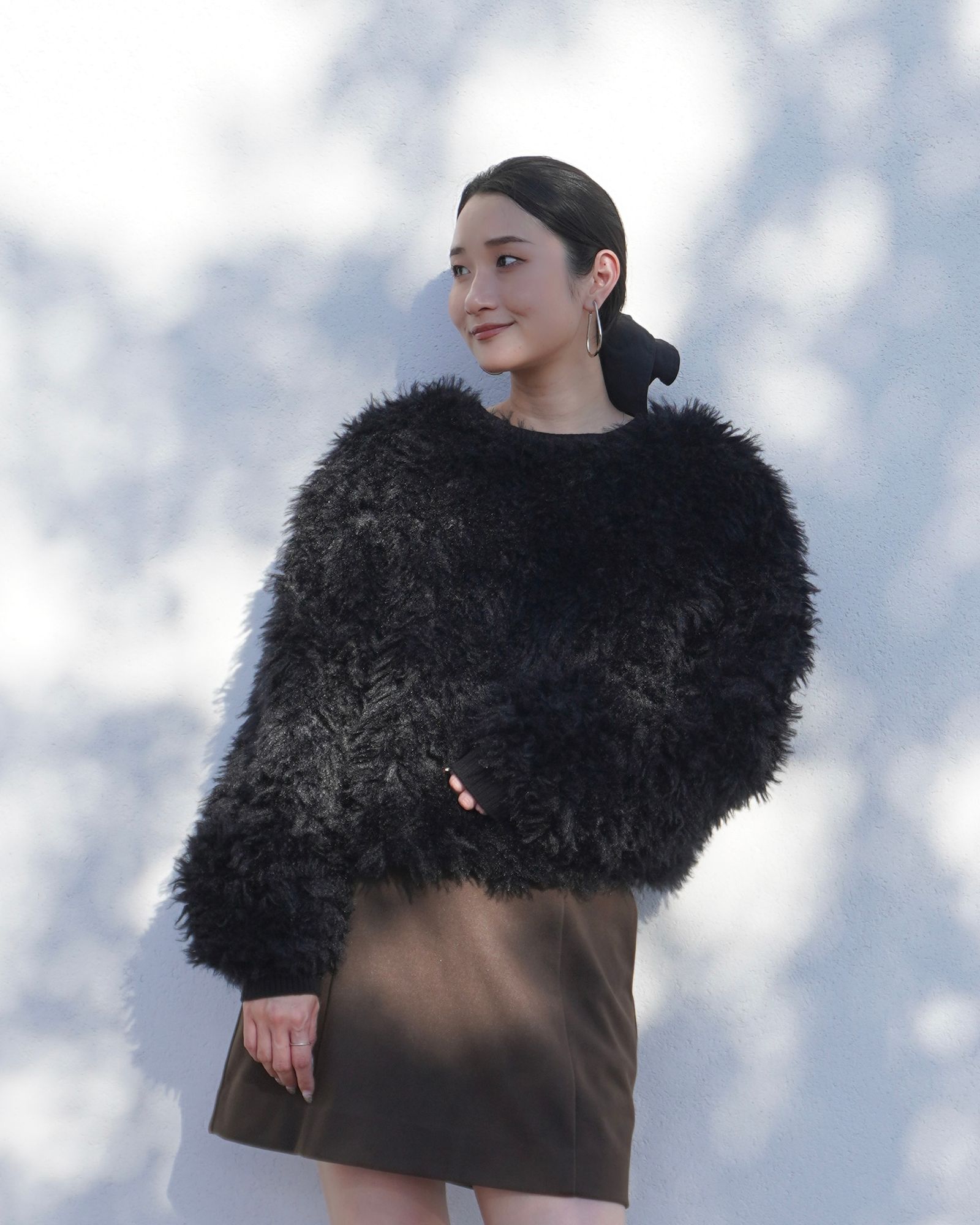 THINK FUR - 2Way Fur×Knit Tops (ブラック) / 2ウェイファー×ニット