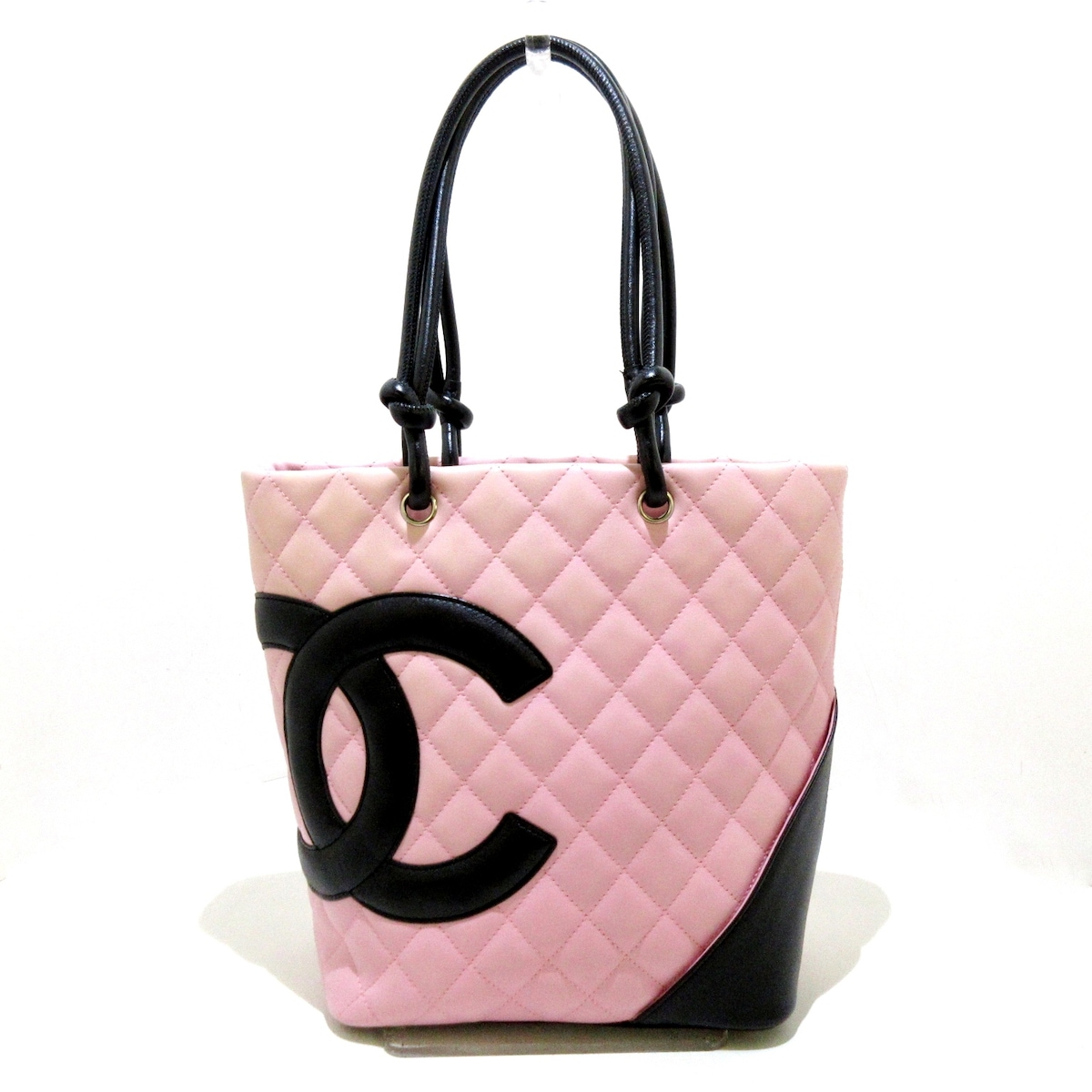 シャネル/トートバッグ/カンボンラインミディアムトート/ピンク×黒