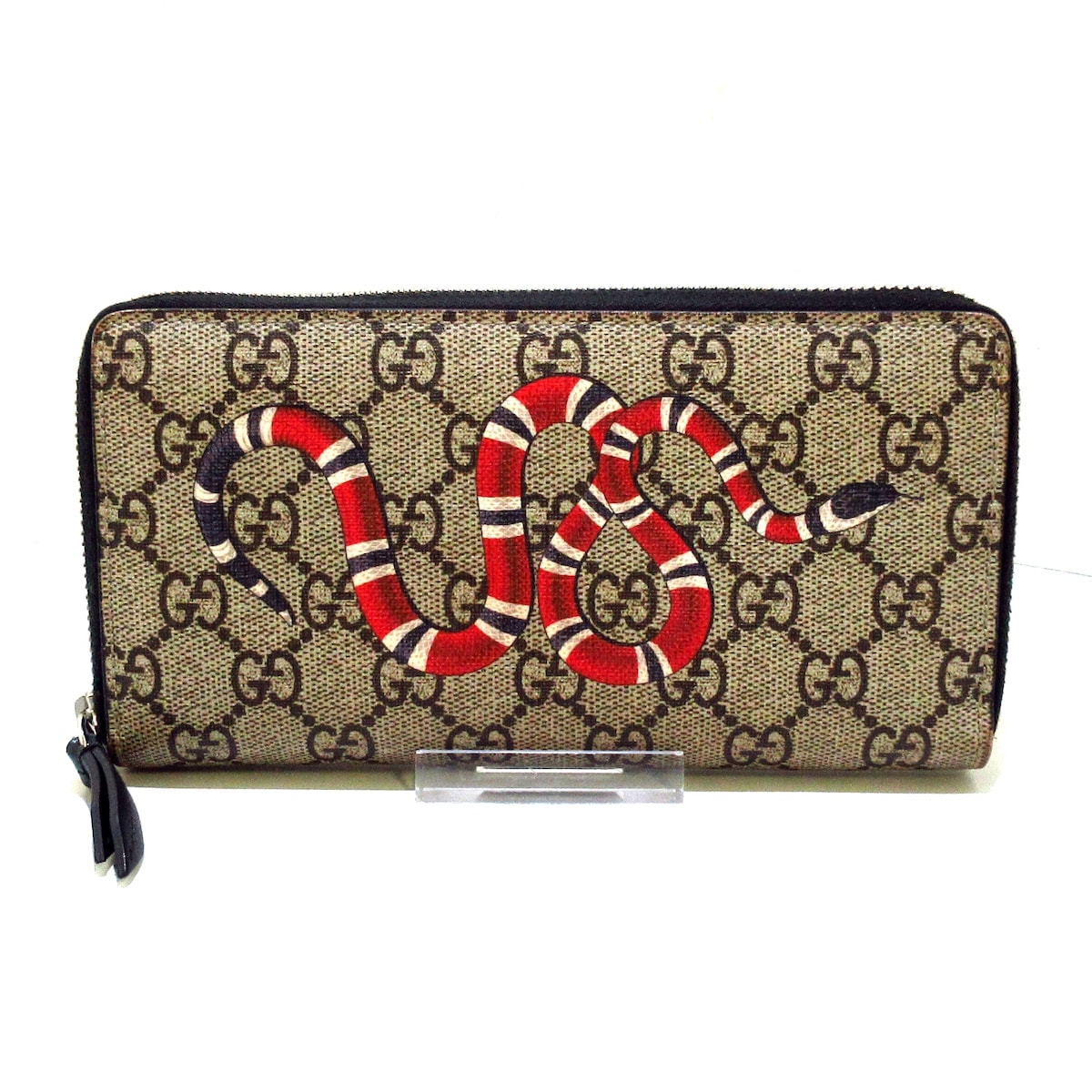 グッチ/長財布/スネークプリント GGスプリームキャンバス ジップ