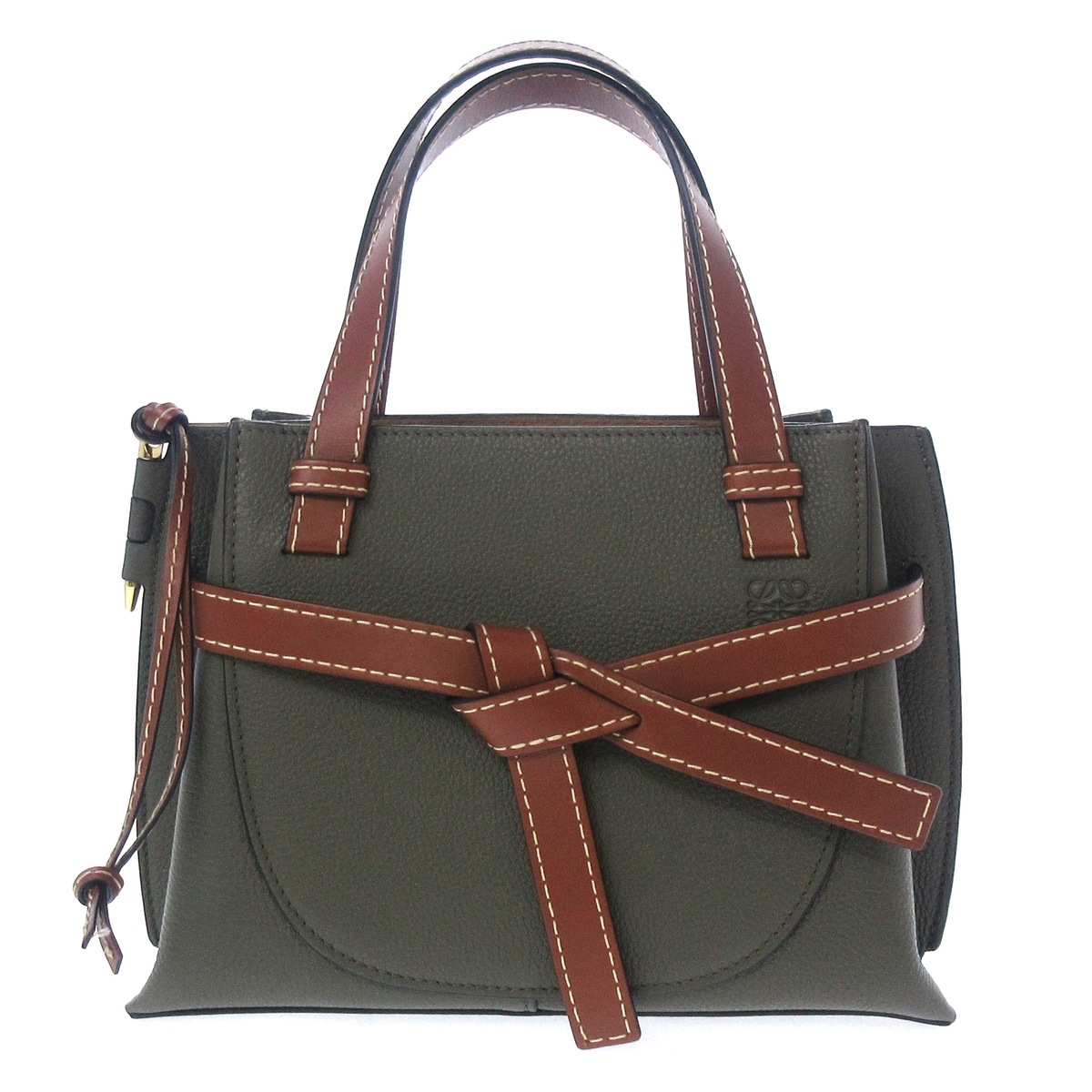 ロエベ/トートバッグ/ゲートトップハンドルバッグミニ/カーキ×ダーク
