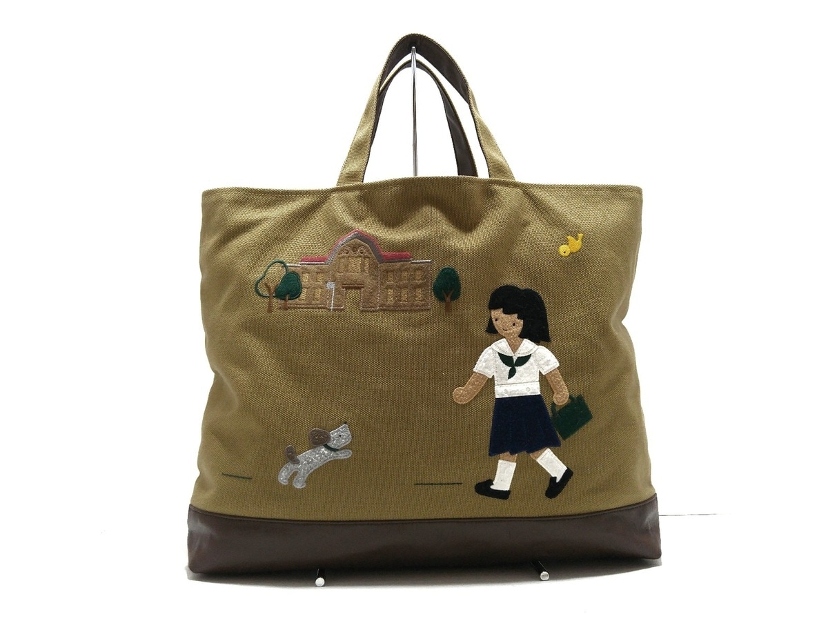 ファミリア/トートバッグ/グレーベージュ×ダークブラウン×マルチ