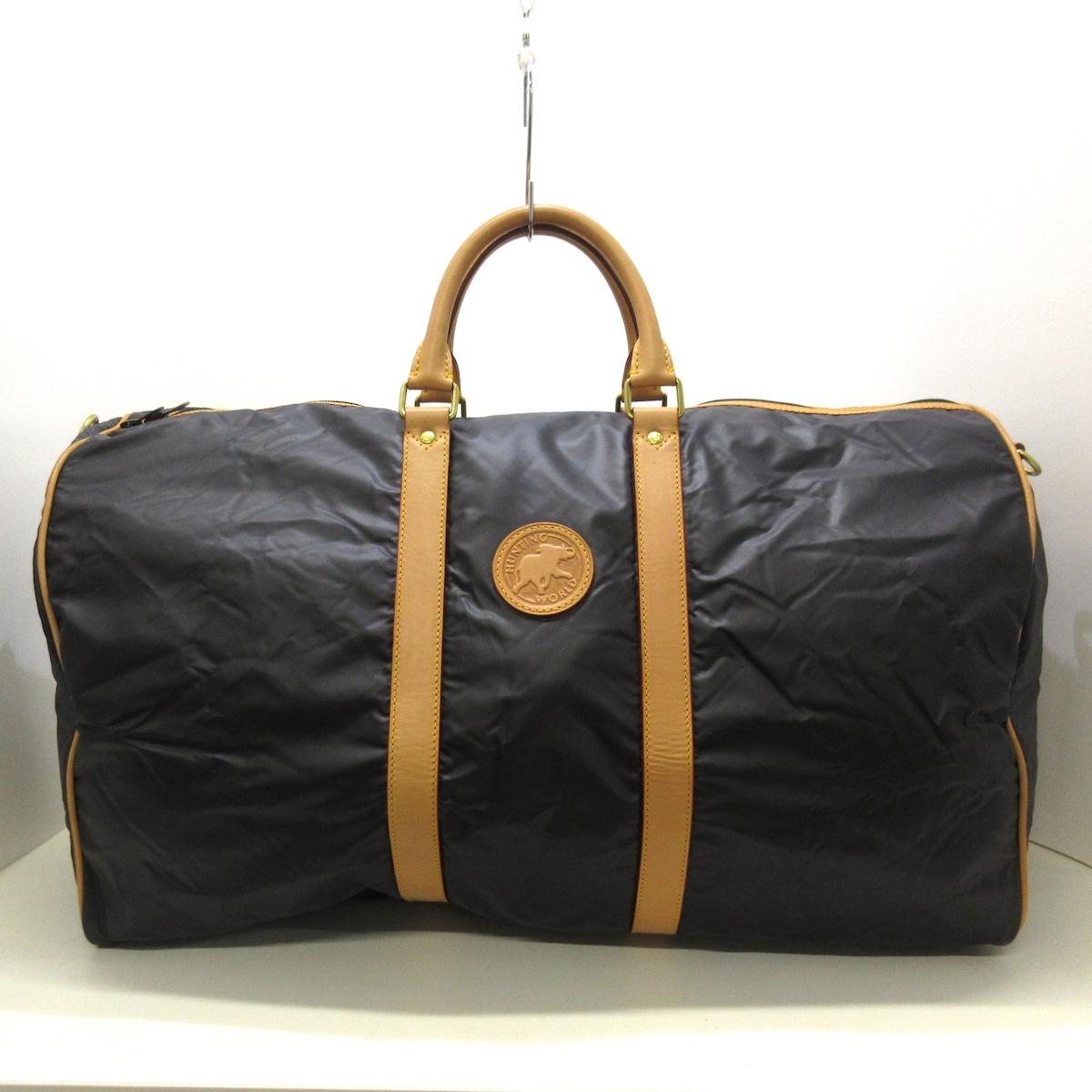 ハンティングワールド/ボストンバッグ/黒×ライトブラウン/バチュー