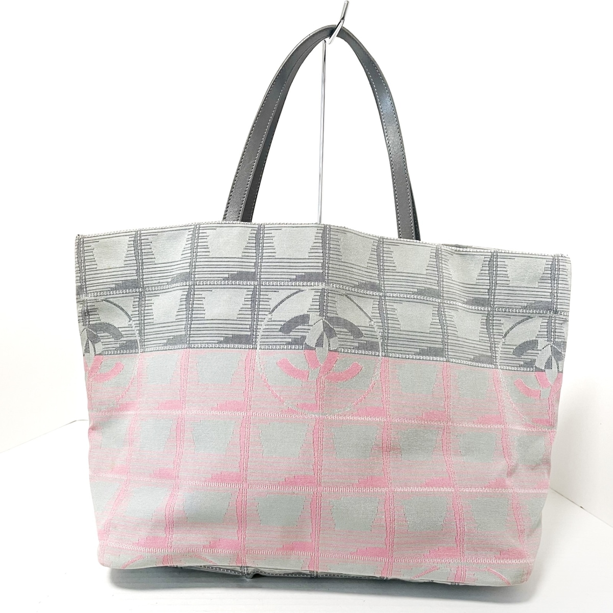 シャネル/トートバッグ/ニュートラベルライントートMM/グレー×ピンク