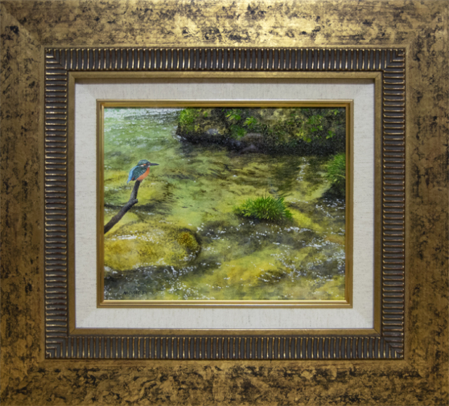 カワセミの油絵 ”水辺のカワセミに魅せられて” 百瀬太虚「水辺の詩」F3