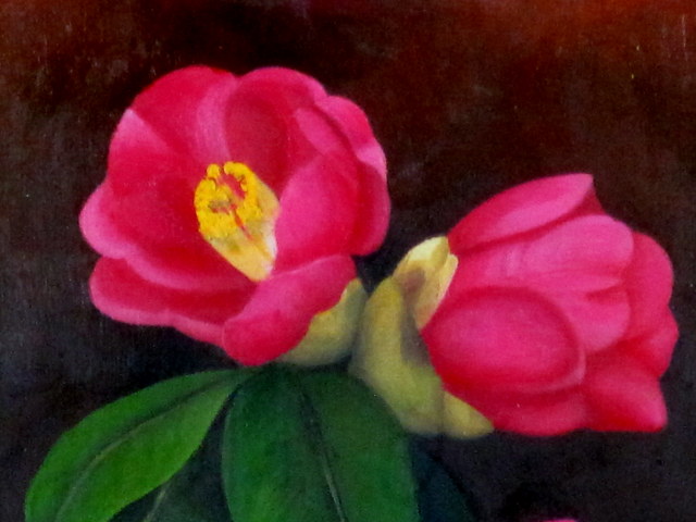 赤い椿の絵・志村好子「椿」（赤）油彩・F0