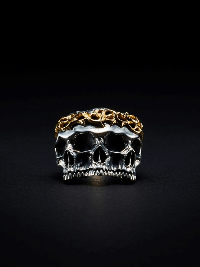 ANTIDOTE BUYERS CLUB 「Engraved Calvary Skall Ring」 SILVER950×K18