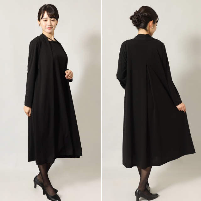 日本製］家庭で洗える 後ろボックスタックロングワンピース ブラック