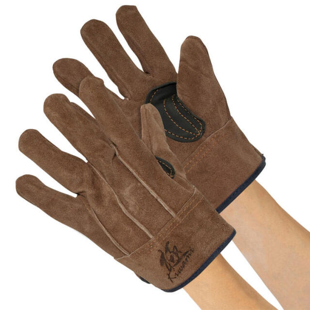 作業用手袋 指先の極PRO KS462 オイルブラウン牛本革 背縫い 黒当付