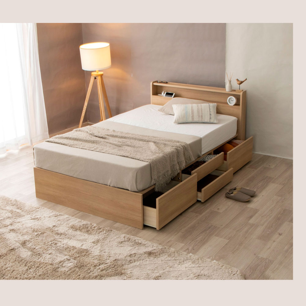 長良（NAGARA）大容量 収納ベッド 日本製 棚コンセント付き 4杯