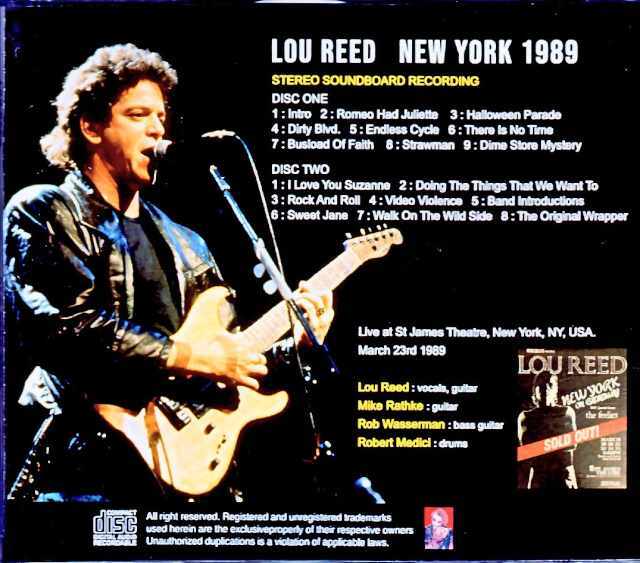 Lou Reed ルー・リード/NY,USA 03.23.1989 Complete Soundboard Edition