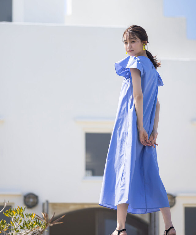 袖フリルAラインワンピース