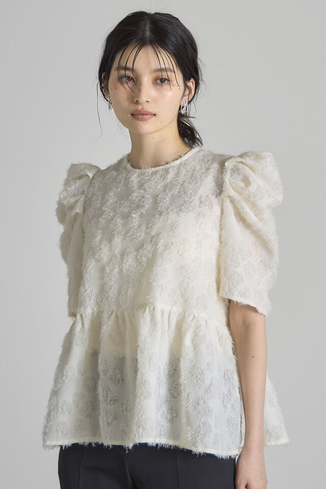 シャギージャガードフラワーペプラムブラウス