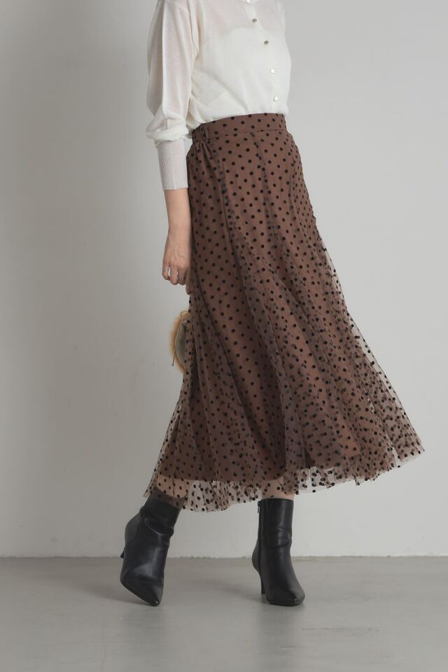 フロッキードットチュールスカート