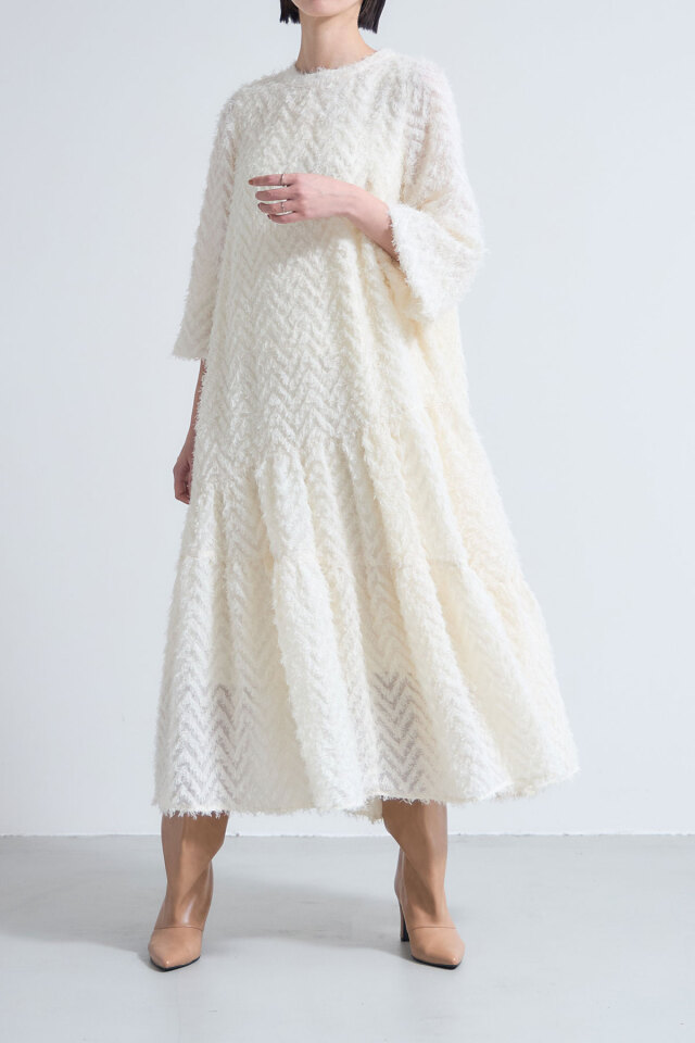 フリンジシアージャガードティアードワンピース