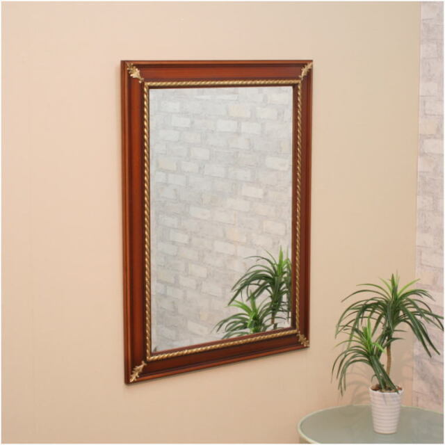 イタリア直輸入 アンティークブラウン仕上げ 84cm×64cm ウォールミラー