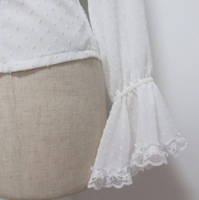 フラメンコ衣装 ブラウス ジョーゼット水玉白