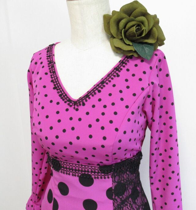 フラメンコ衣装 ハイウエストツーピース ピンク×黒