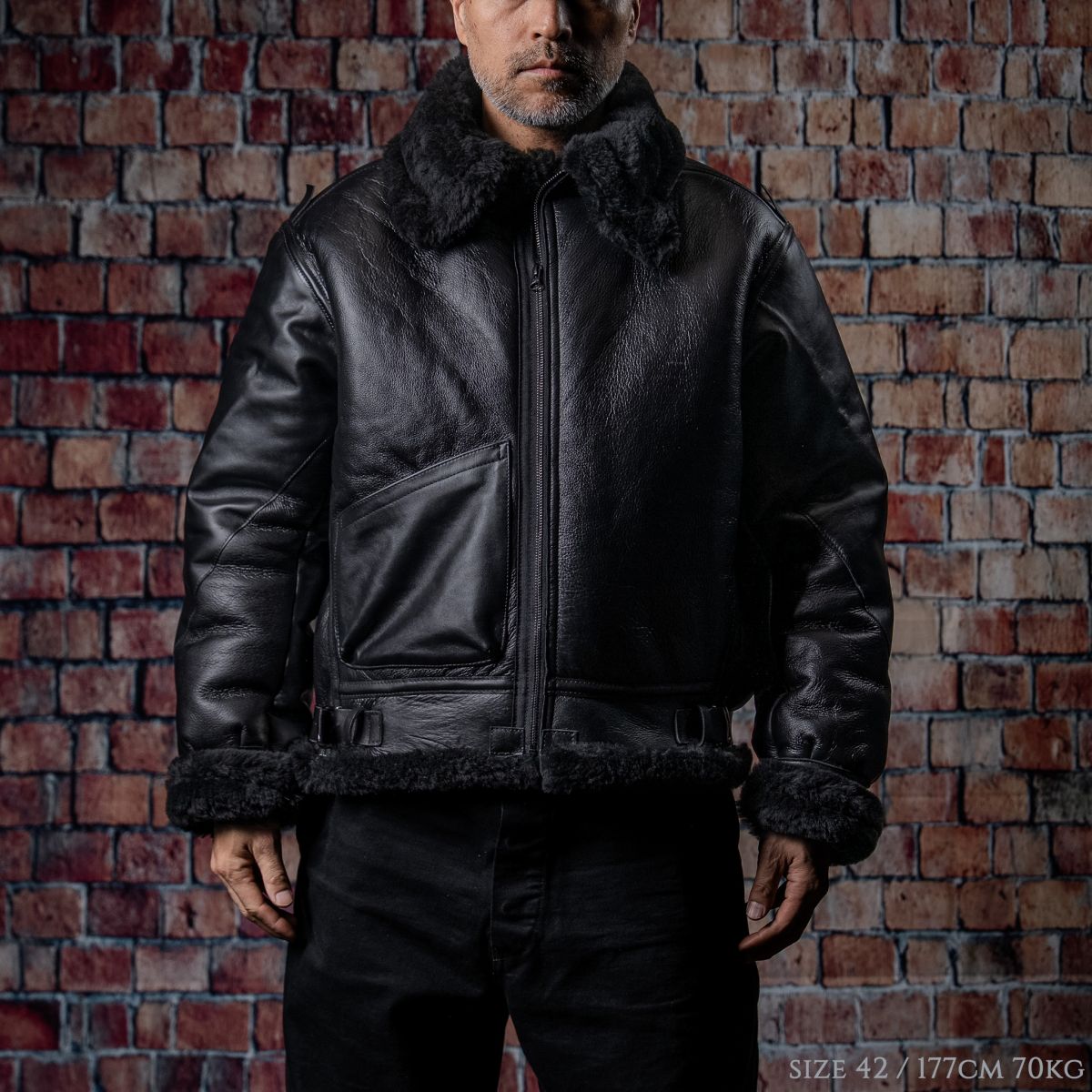 Vanson B-3 Flying Fortress Crew Jacket Black Mouton